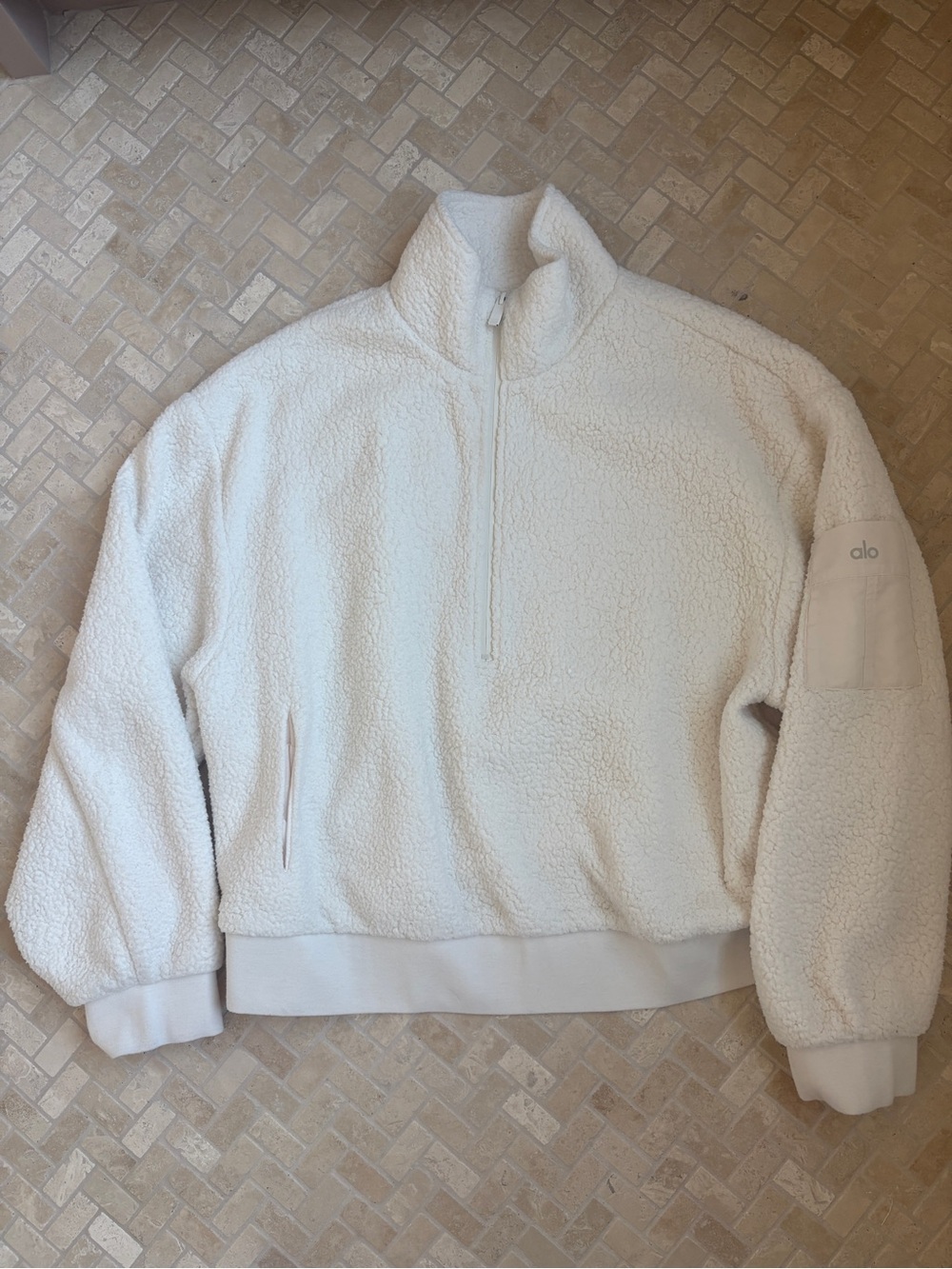 ALO Women’s or Men’s Off-White Sherpa Half-Zip Pullover Sweater